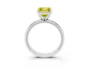 Fancy Yellow Asscher Cut Diamond Solitaire Ring Set in Platinum with Milgrain and Black Enamel X Pattern Band