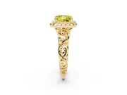 Fancy Yellow Princess Cut Diamond Halo Ring Set in Yellow gold with Scrollwork Band and Prong Setting