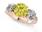 Round Vintage Three Stone Engagement Ring Setting for a Fancy Yellow Lab-Grown Diamond | Rose Gold