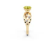 Fancy Yellow Round Cut Diamond Solitaire Ring Set in Yellow gold with Side Stones on Criss-Cross Band and Prong Setting