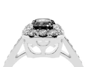 Fancy Black Emerald Cut Diamond Floral Halo Ring Set in Platinum with Pavé Band and Prong Setting