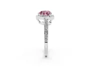 Fancy Pink Heart Cut Diamond Halo Pavé Engagement Ring Set in White gold with Bezel Setting