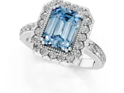 Emerald Cut Milgrain Halo Engagement Ring Setting for a Fancy Blue Lab-Grown Diamond | Pavé Shoulders | Platinum