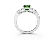 Fancy Green Asscher Cut Diamond Cluster Ring Set in Silver with Round Accent Stones and Prong Setting on a Plain Band