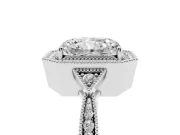 Radiant Cut Diamond Halo Engagement Ring Set in White gold with Milgrain Pavé Band