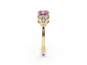 Cushion Cut Cluster Side Stone Engagement Ring Setting for a Fancy Pink Lab-Grown Diamond | Plain Band | Yellow Gold