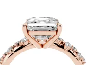 Asscher Cut Diamond Solitaire Vine Band Ring Set in Rose gold with Round Accents and Prong Setting