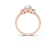 Pear-Shaped Three Stone Pavé Engagement Ring Setting | Round Side Stones | Rose Gold