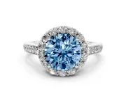 Round Floral Halo Engagement Ring Setting for a Fancy Blue Lab-Grown Diamond | Large Round Accents | Sterling Silver