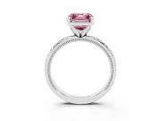 Fancy Pink Asscher Cut Diamond Solitaire Ring Set in White gold with Milgrain and Black Enamel X Pattern Band