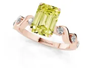 Emerald Cut Ribbon Twist Engagement Ring Setting for a Fancy Yellow Lab-Grown Diamond | Accented Shoulders | Rose Gold