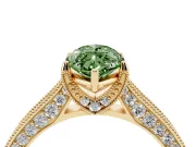 Marquise Hidden Halo Engagement Ring Setting for a Fancy Green Lab-Grown Diamond | Milgrain Pave | Yellow Gold
