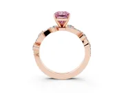 Fancy Pink Radiant Cut Diamond Solitaire Twisted Band Set in Rose gold with Pavé Setting