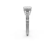 Asscher Cut Vintage Engraved Solitaire Engagement Ring Setting | Milgrain Pavé | White Gold