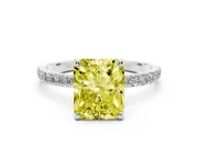 Radiant Cut Pave Solitaire Engagement Ring Setting for a Fancy Yellow Lab-Grown Diamond | Pave Shoulders | Platinum