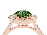 Fancy Green Round Cut Diamond Milgrain Floral Halo Engagement Ring Set in Rose gold with Pavé Band