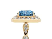 Radiant Cut Halo Engagement Ring Setting for a Fancy Blue Lab-Grown Diamond | Bezel Station Shoulders | Yellow Gold