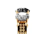 Round Three Stone Engagement Ring Setting for a Black Center | Beaded Shoulders | Yellow Gold