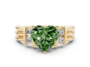 Fancy Green Three-Stone Heart Cut Diamond Channel Set Ring Set in Yellow gold with Bar Prongs