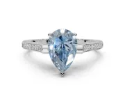 Pear-Shaped Vintage Cathedral Engagement Ring Setting for a Fancy Blue Lab-Grown Diamond | Carved Band | White Gold