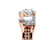 Heart-Shaped Three Stone Engagement Ring Setting | Beaded Shoulders | Rose Gold