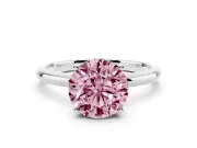 Fancy Pink Round Cut Diamond Solitaire Engagement Ring Set in Platinum with Prong Setting and Polished Band