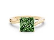 Fancy Green Princess Cut Diamond Solitaire Twist Band Ring Set in Yellow gold with Prong Setting