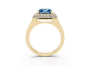 Fancy Blue Asscher Cut Diamond Halo Engagement Ring Set in Yellow gold with Solitaire Band and Prong Setting