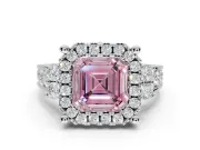 Asscher Cut Halo Engagement Ring Setting for a Fancy Pink Lab-Grown Diamond | Graduated Channel Band | Platinum