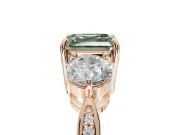 Asscher Cut Three Stone Engagement Ring Setting for a Fancy Green Lab-Grown Diamond | Tapered Pave Band | Rose Gold