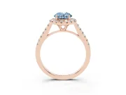 Oval Raised Halo Engagement Ring Setting for a Fancy Blue Lab-Grown Diamond | Pave Band | Rose Gold