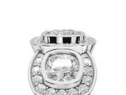 Cushion Cut Three Stone Halo Engagement Ring Setting | Bezel Set | White Gold