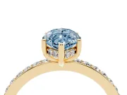 Fancy Blue Marquise Cut Diamond Pavé Band Ring Set in Yellow gold with Prong-Set Center Stone