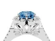 Radiant Cut Floral Halo Engagement Ring Setting for a Fancy Blue Lab-Grown Diamond | Pavé Split Shank | White Gold