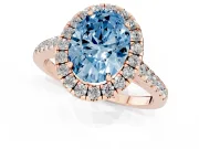 Oval Halo Engagement Ring Setting for a Fancy Blue Lab-Grown Diamond | Pave Shoulders | Rose Gold