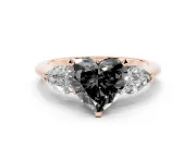 Heart-Shaped Three-Stone Engagement Ring Setting for a Black Center | Pear Side Stones | Rose Gold