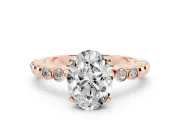 Oval Beaded Solitaire Engagement Ring Setting | Bezel Accents | Rose Gold