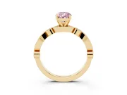 Fancy Pink Pear Cut Diamond Solitaire Engagement Ring Set in Yellow gold with Milgrain Bezel Accent Band