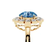 Round Scalloped Cluster Halo Engagement Ring Setting for a Fancy Blue Lab-Grown Diamond | Plain Band | Yellow Gold