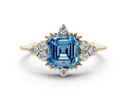 Asscher Cut Cluster Engagement Ring Setting for a Fancy Blue Lab-Grown Diamond | Yellow Gold