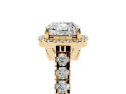 Cushion Cut Halo Engagement Ring Setting | Shared Prong Shoulders | Yellow Gold