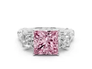 Fancy Pink Princess Cut Diamond Three-Stone Ring Set in Platinum with Braided Band