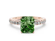 Radiant Cut Pave Solitaire Engagement Ring Setting for a Fancy Green Lab-Grown Diamond | Shared Prong Band | Rose Gold