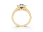 Cushion Cut Milgrain Halo Engagement Ring Setting for a Fancy Blue Lab-Grown Diamond | Yellow Gold