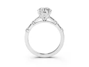 Round Cut Diamond Solitaire Set in White gold with Side Baguettes and Channel Set Band