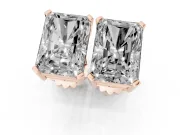 Radiant Cut Diamond Solitaire Stud Earrings Set in Rose gold with Basket Setting