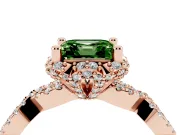 Fancy Green Asscher Cut Diamond Halo Twist Band Solitaire Ring Set in Rose gold with Prong-Set Center Stone