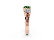 Heart-Shaped Three Stone Engagement Ring Setting for a Fancy Green Lab-Grown Diamond | Beaded Shoulders | Rose Gold