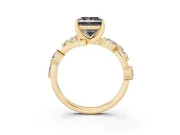 Princess Cut Twisted Vine Engagement Ring Setting for a Black Center | Marquise Leaves | Yellow Gold