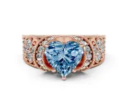 Heart-Shaped Vintage Pave Engagement Ring Setting for a Fancy Blue Lab-Grown Diamond | Milgrain Edges | Rose Gold